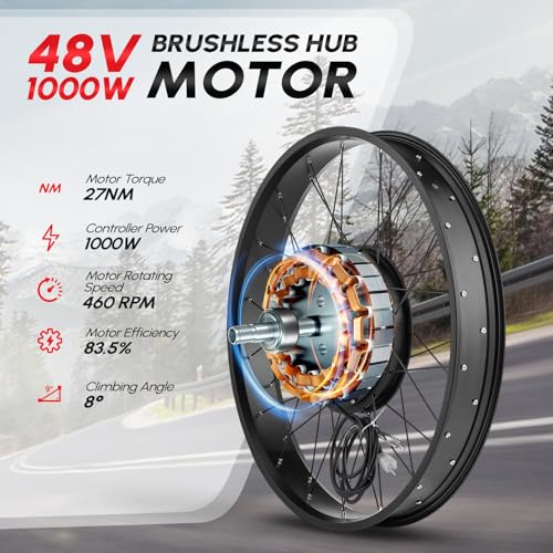 48V 1000W 26" Fat Front Wheel Electric Bike Conversion Kit with LCD Display F2724