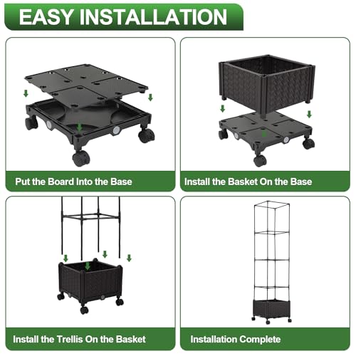 63" Large Metal Raised Garden Bed Planter Box with Trellis and Wheels A629