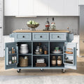 Blue Kitchen Cart with Rubber Wood Drop-Leaf Countertop R356542