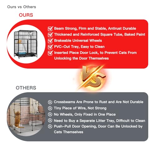 3-Tier Metal Cat Cage with Wheels R4399