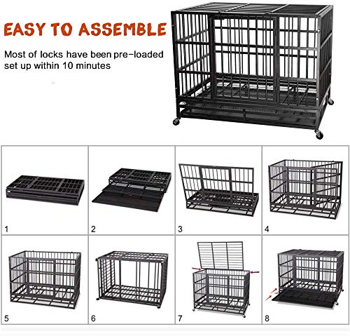 Heavy Duty Dog Crate with Lockable Wheels and Removable Tray V264505
