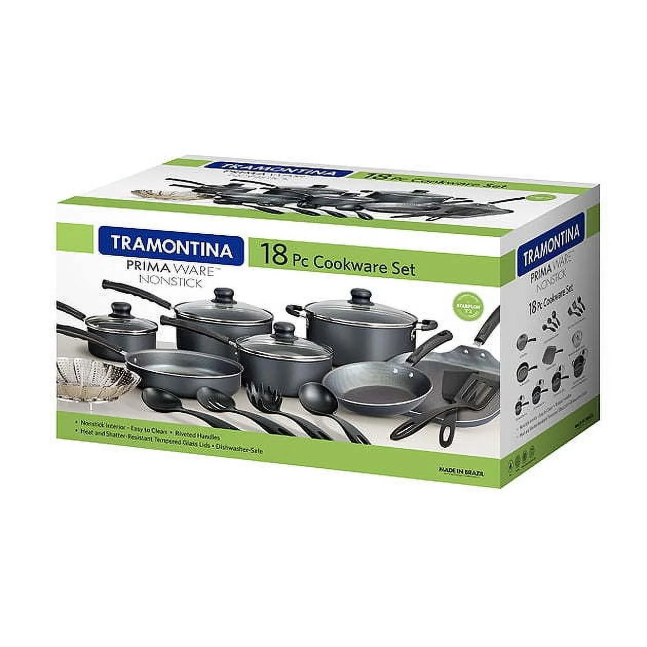 18 Piece Non-stick Steel Gray Cookware Set C9013