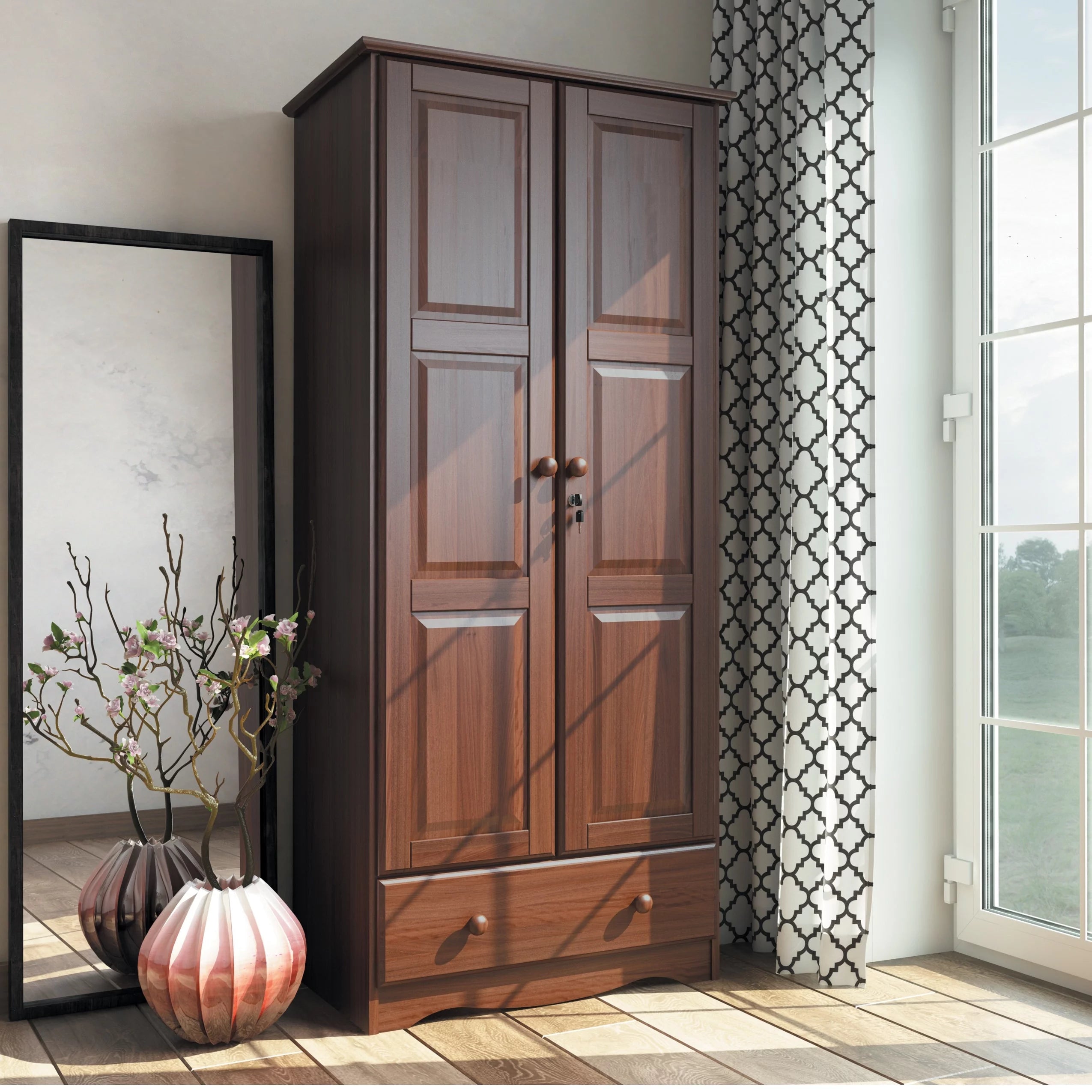 100% Solid Wood Wardrobe Armoire Mocha G69013