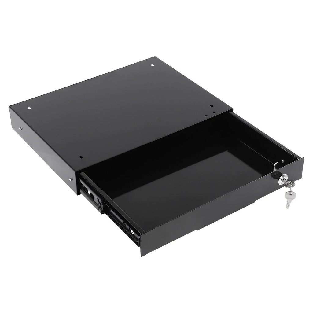 Black Rectangular Under Desk Mounted Iron Drawer Storage with Keys E40411