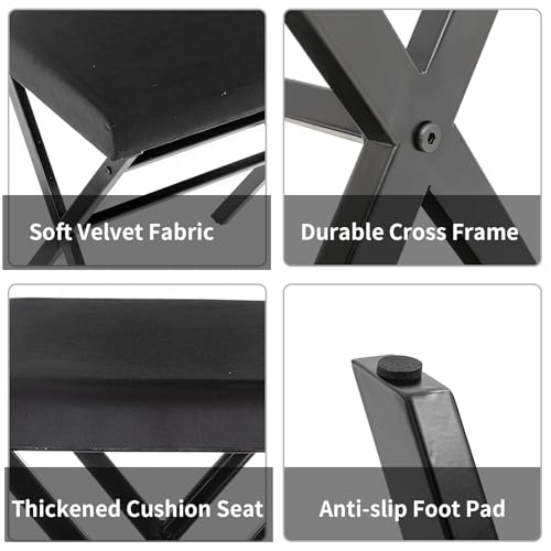 Black Square Thickened Cushion Vanity Stool with Metal X Legs S176