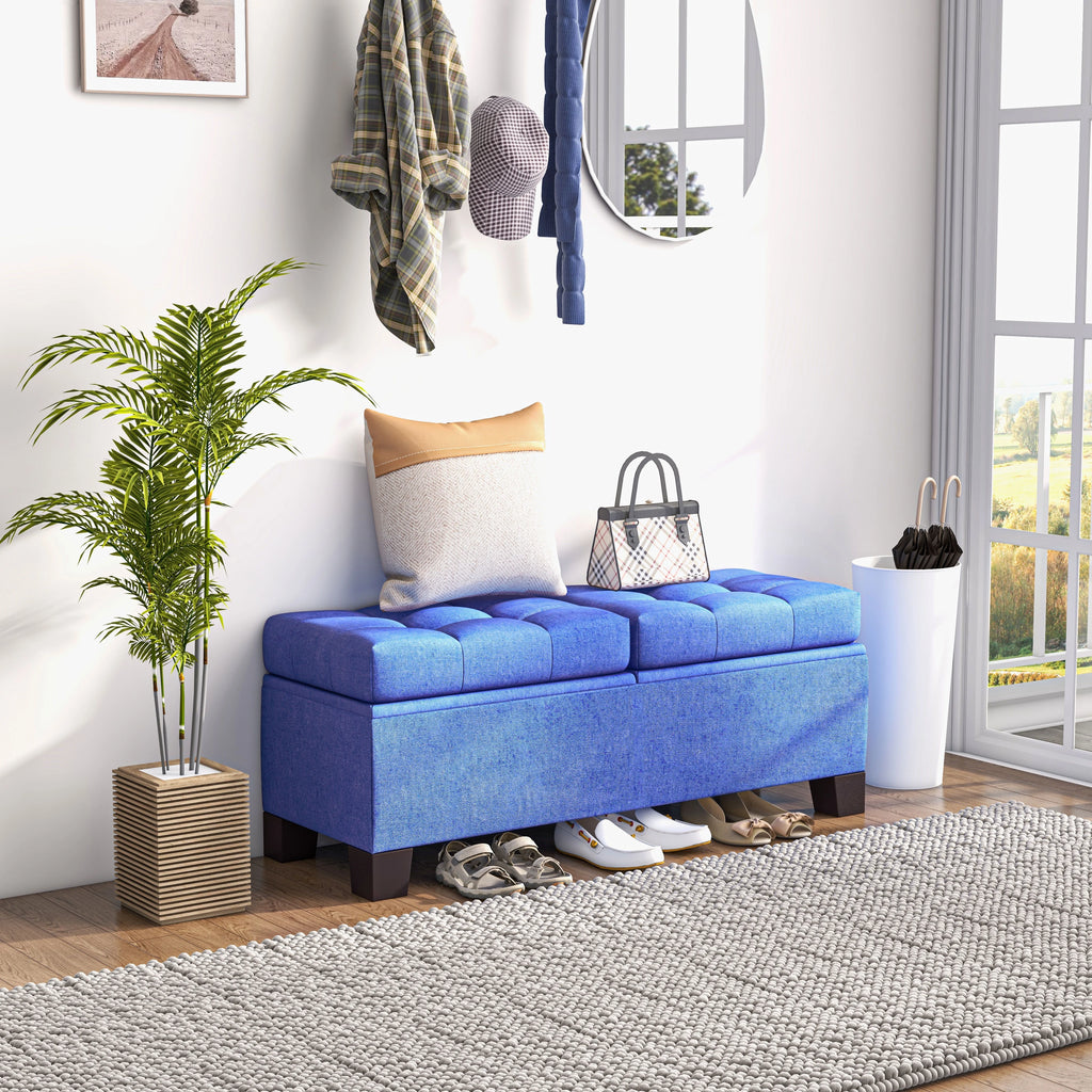 Blue Upholstered Bench with Steel Frame Q226