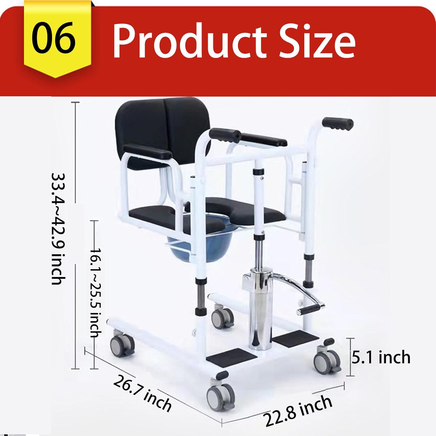 Hydraulic Patient Lift Transfer Chair with 180° Split Seat, Load 440 Lbs. R42715
