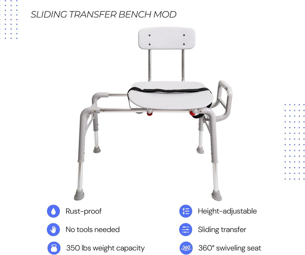 Sliding Transfer Bench & Tub Shower Chair with Interchangeable Arm Rest, Height Adjustable, High Weight Capacity up to 350 LBs U564813