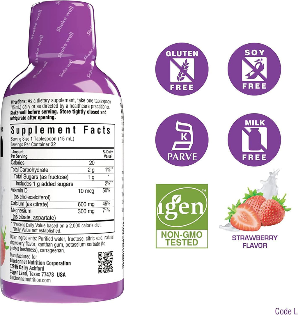 Liquid Calcium Citrate, Magnesium Citrate, Vitamin D3, 32 Servings, Strawberry Flavor, 16 Fl Oz (Pack of 2) J877