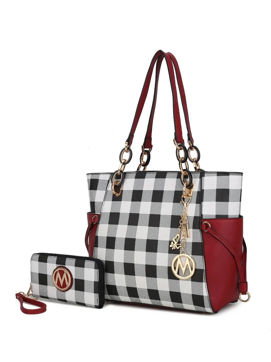 Checkered Tote Handbag with Wallet Z569574