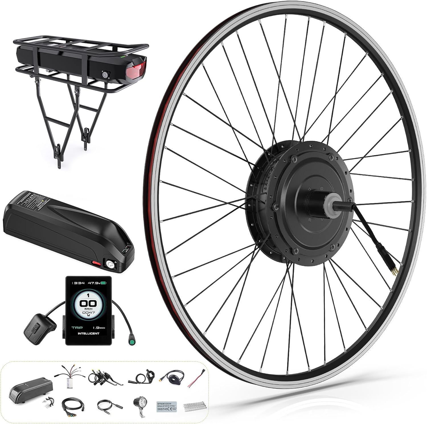 48V 500W Rear Hub Motor Kit Electric Bicycle Conversion Kit 26" Wheel with 860C Display E61370