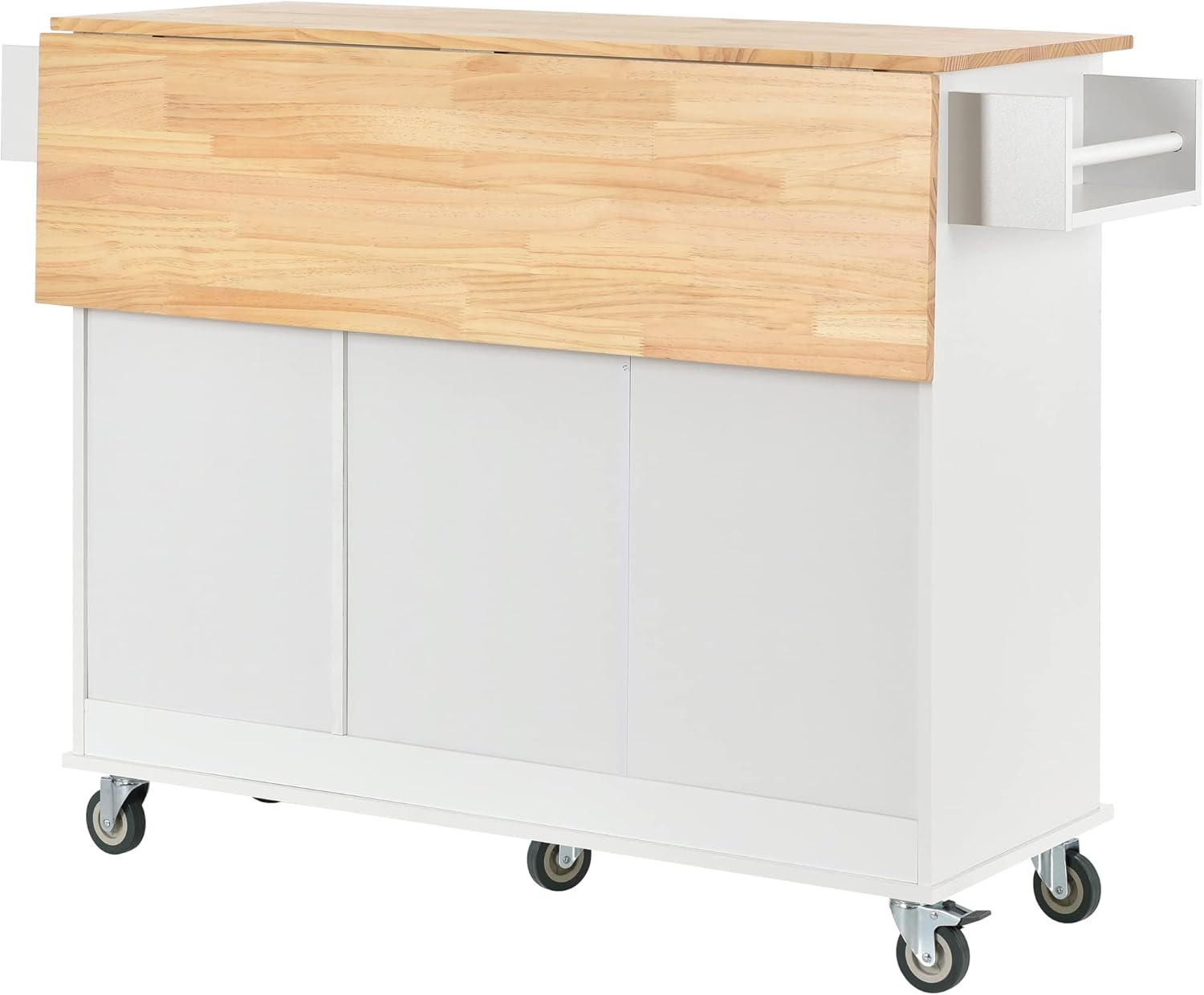 White Kitchen Island with 3 Drawers and Rolling Cart P231749