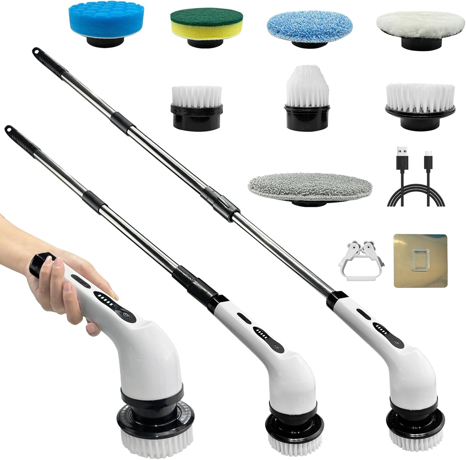 Cordless Electric Scrubber with 8 Replaceable Brush Heads D869