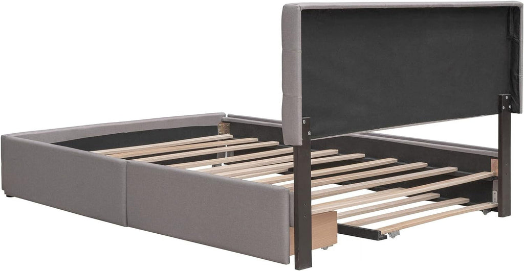 Light Gray Upholstered Platform Bed with Drawers N9122