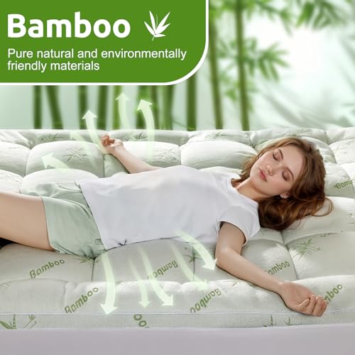 Queen Mattress Topper, Extra Thick 1100 GSM Down Alternative Fill, Cooling Pillow Top Mattress Cover with 8-21" Deep Pocket W581