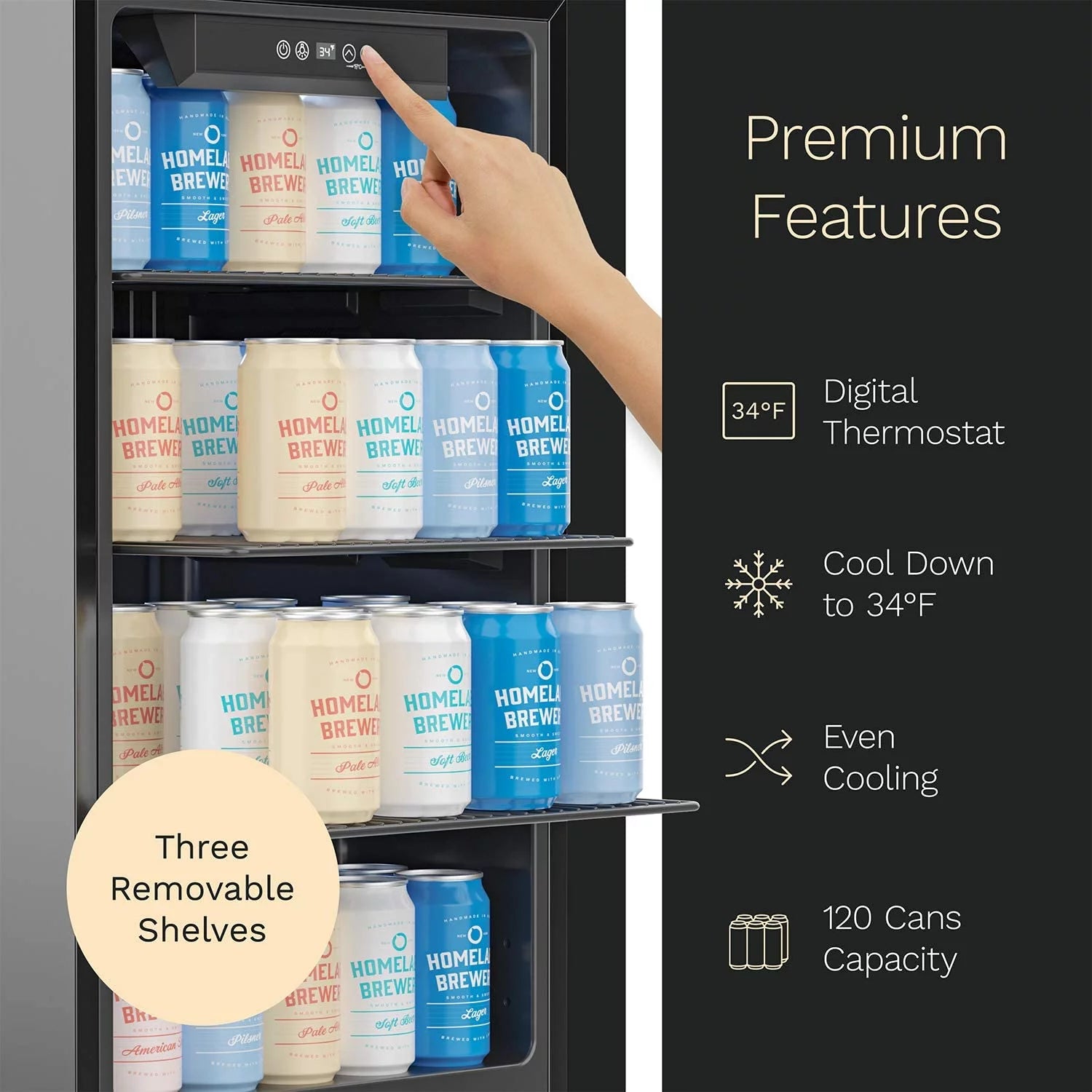 120 Can Mini Fridge with Glass Door and Adjustable Removable Shelves B35150