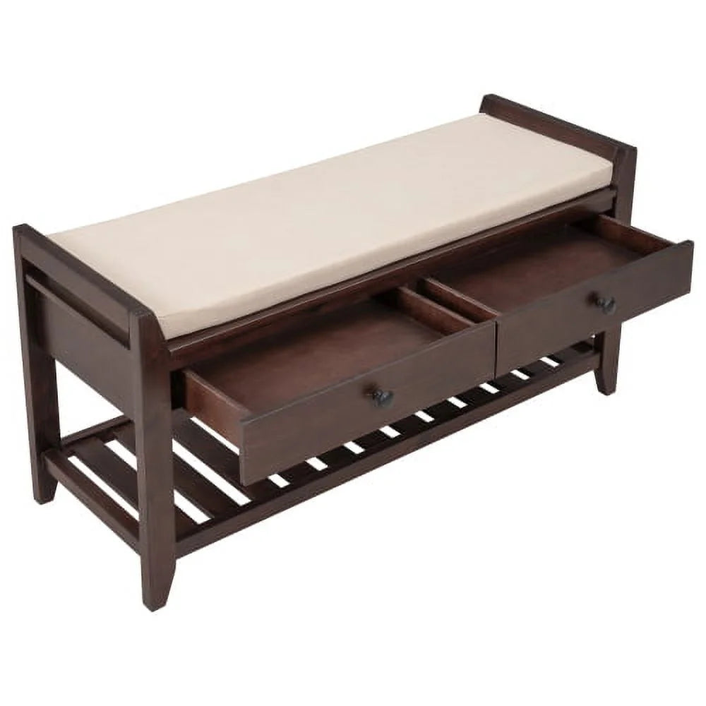 Espresso Shoe Rack with Cushioned Seat and Drawers J126