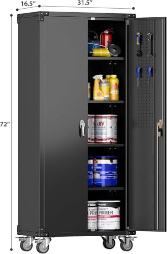 Black 72" H Metal Storage Cabinet with 2 Doors and 4 Adjustable Shelves U96977