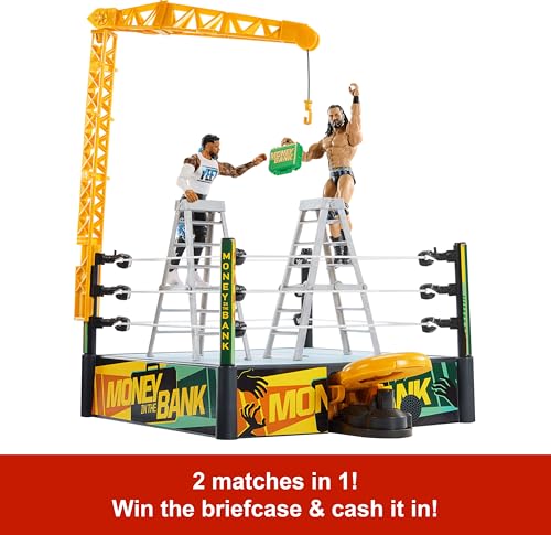 WWE Money in The Bank Cash-in Ring Playset with Launcher Crane, Ladders & Briefcase Q26412