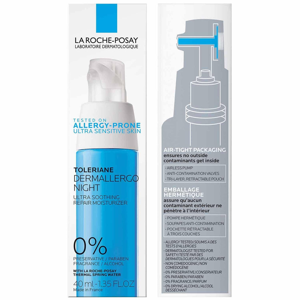 Toleriane Dermallergo Night Cream Intense Soothing Moisturizer with Vitamin E for Sensitive Skin J1577