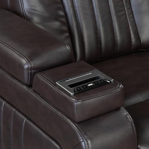 Brown Power Recliner with Power Adjustable Headrest, Wireless Charging Device, USB Port, Storage Arms, Cup Holder and Swivel Tray Table J52197