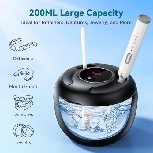 45kHz UV Ultrasonic Retainer Cleaner with Digital Timer & 4 Modes, Black L174636