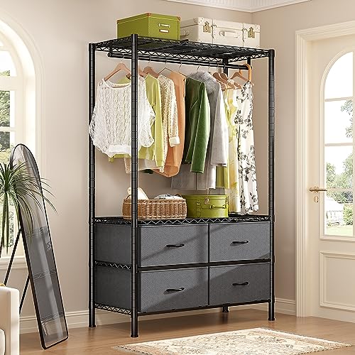 Black Heavy Duty Metal Clothes Rack with 4 Drawers A619