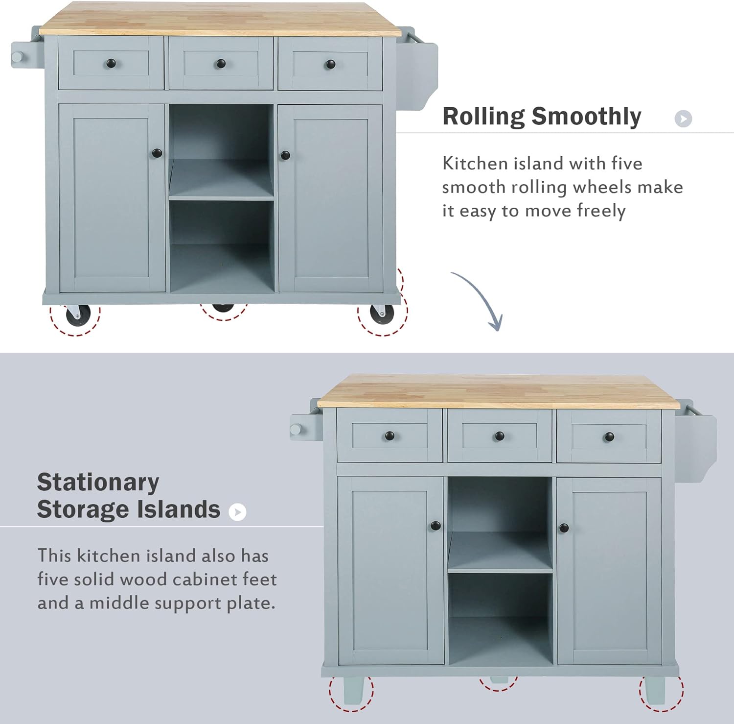 Blue Kitchen Cart with Rubber Wood Drop-Leaf Countertop R356542