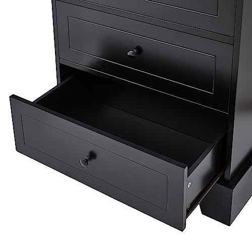 68.1" Tall Storage Cabinet with 2 Doors and 4 Drawers, Adjustable Shelf, MDF Board with Painted Finish, Solid Wood Frame (Black) G47535