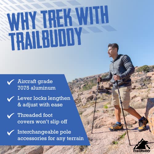 Pair of 2 Lightweight Collapsible Aluminum Trekking Poles with Cork Grip R965192