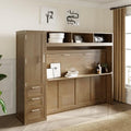 Antique Grey Solid Wood Murphy Bed with Wardrobe and Drawers K559972