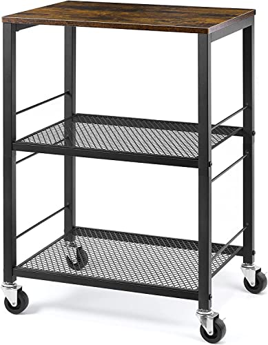 3 Tier Brown Rolling Utility Cart with Storage Z883