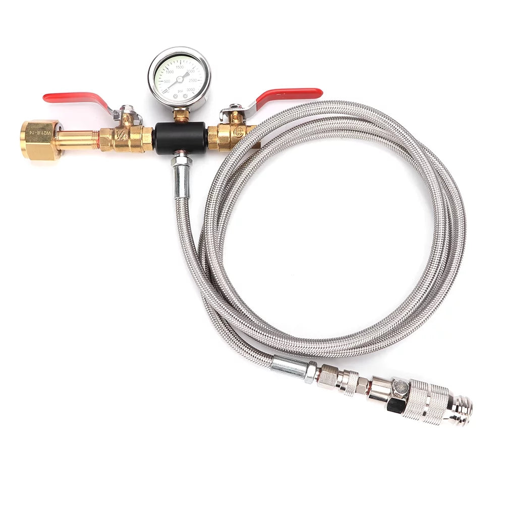 C O2 Filling Valve Dual Valve Connector CO2 Filling 1.8m Hose Adapter with Gauge for Sodastream U29064