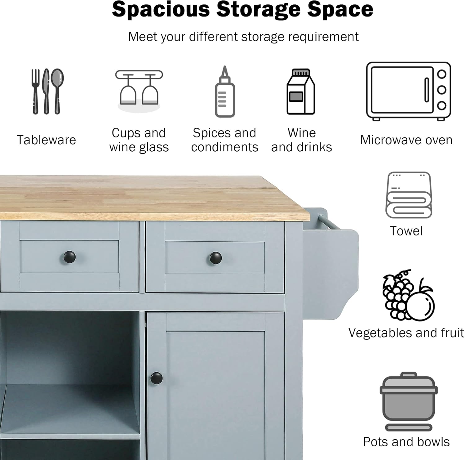 Blue Kitchen Cart with Rubber Wood Drop-Leaf Countertop R356542