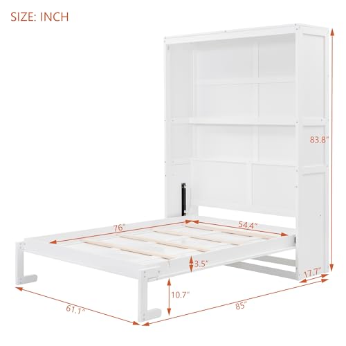 Gray Queen Size Wood Murphy Wall Bed with Shelves T522934