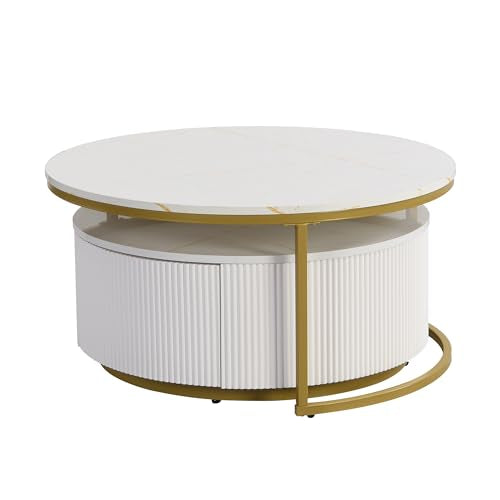 Round Nesting Coffee Table Set of 2 with Drawers W586060