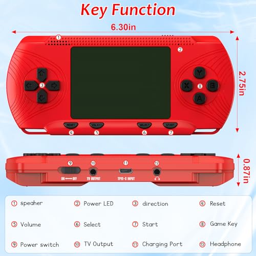 Handheld Game Console with 258 Video Games & 3 Cartridges, 3.0'' Screen V442