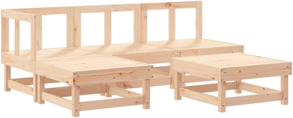 5 Piece Outdoor Patio Sectional Furniture Set with Cushions Solid Wood B787544