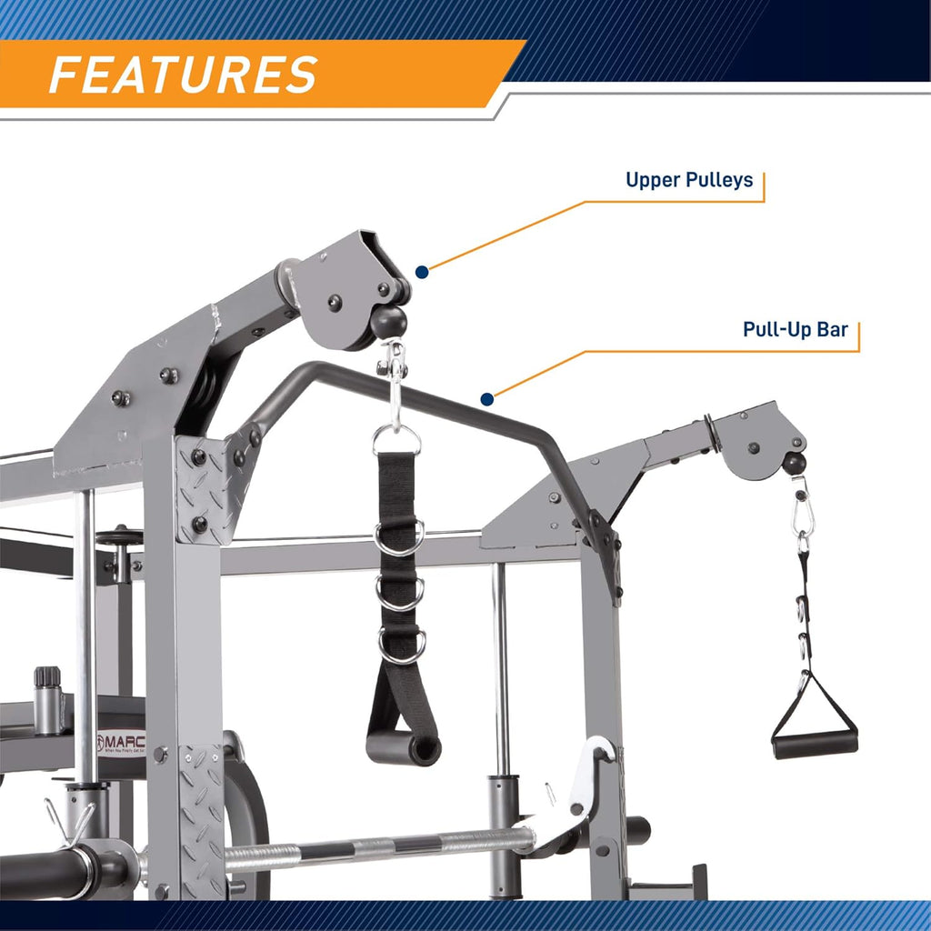 Smith Cage Machine with Workout Bench and Weight Bar Home Gym Equipment T5464