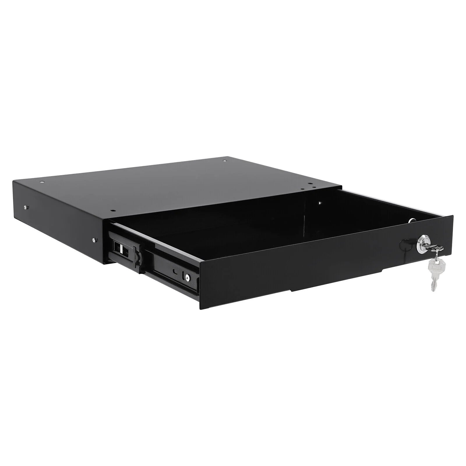 Black Rectangular Under Desk Mounted Iron Drawer Storage with Keys E40411