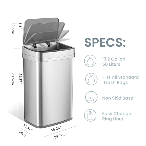 13 Gallon Stainless Steel Automatic Kitchen Trash Can F376