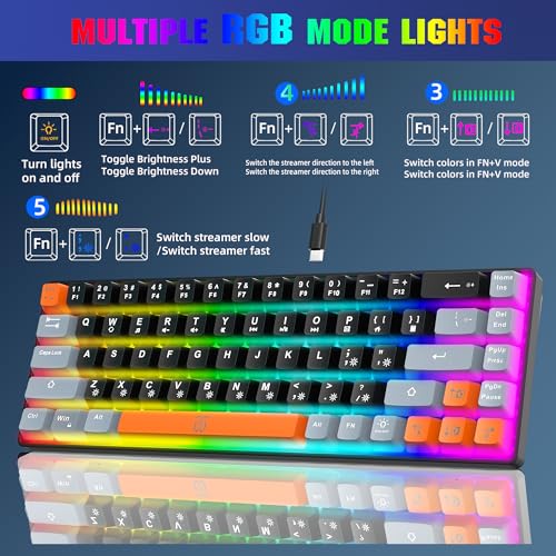 Compact RGB Backlit Gaming Keyboard (68 Keys, White&Grey&Orange) J400056