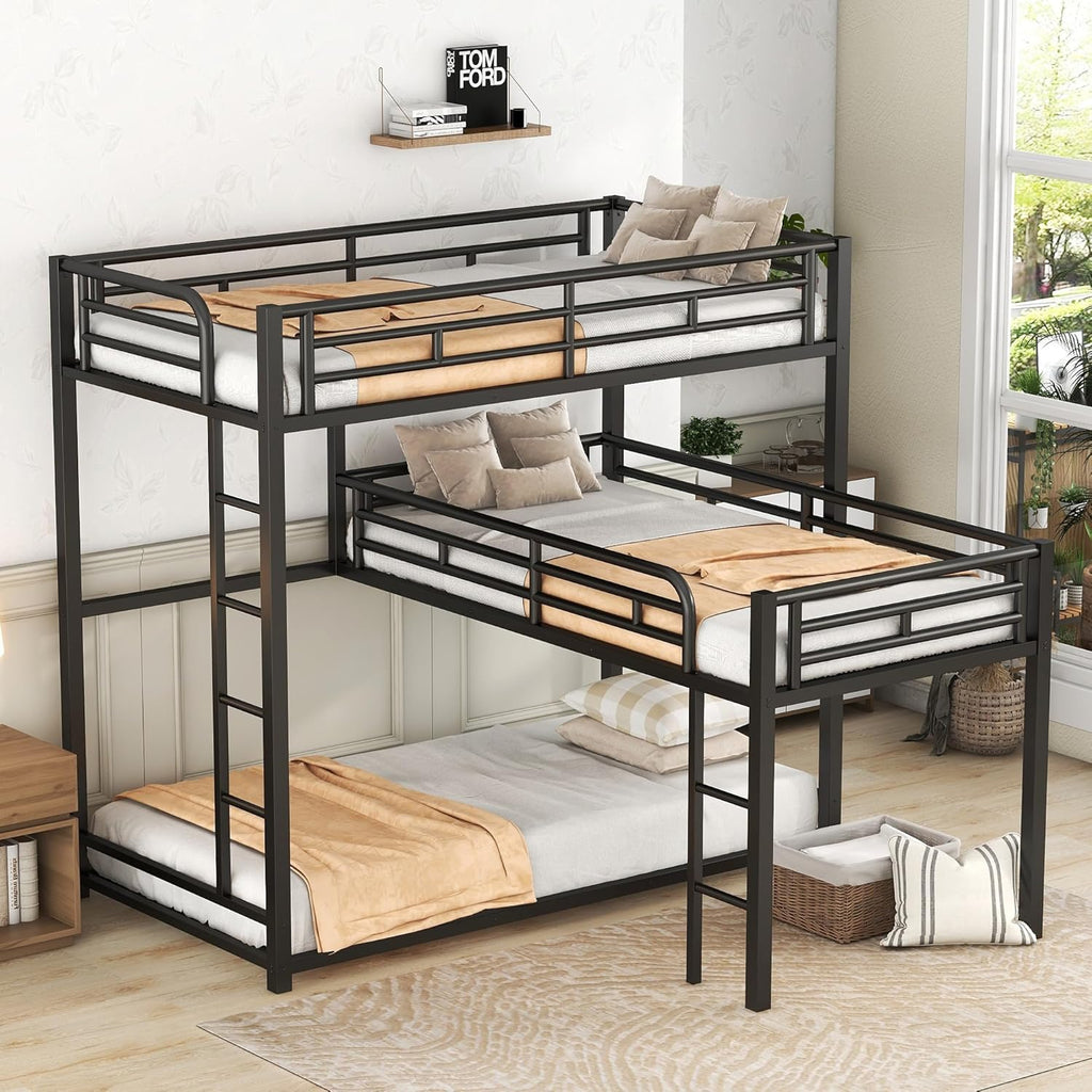 Black L-Shaped Triple Bunk Bed E145626