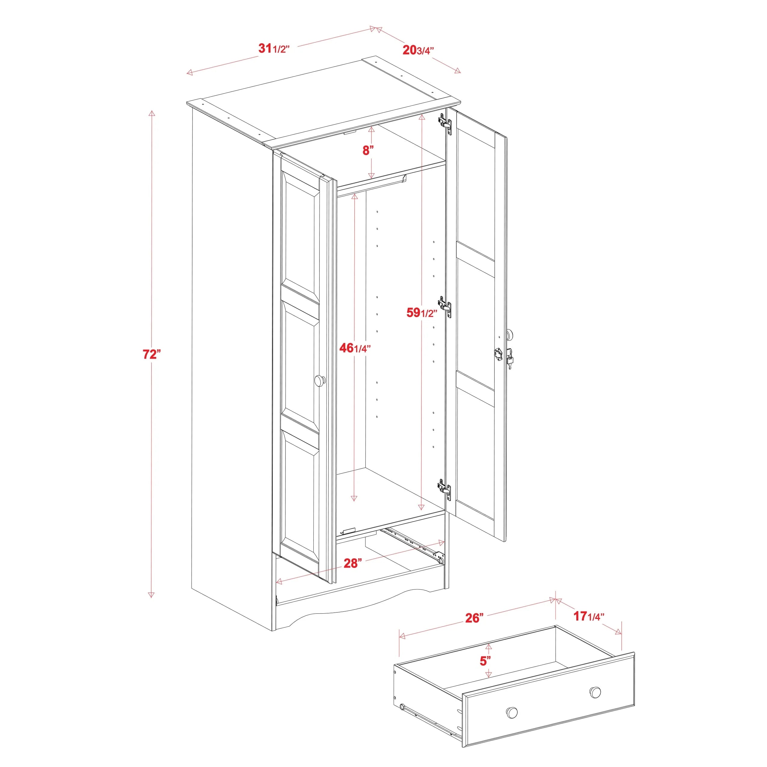 100% Solid Wood Wardrobe Armoire Mocha G69013