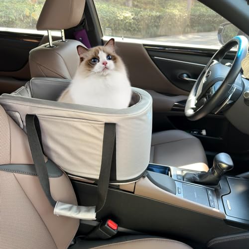 Small Dog Car Seat Center Console, Waterproof Grey Leather Pet Booster X62758