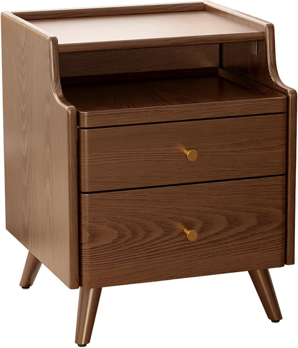 Walnut Solid Wood Nightstand with Drawers L513474