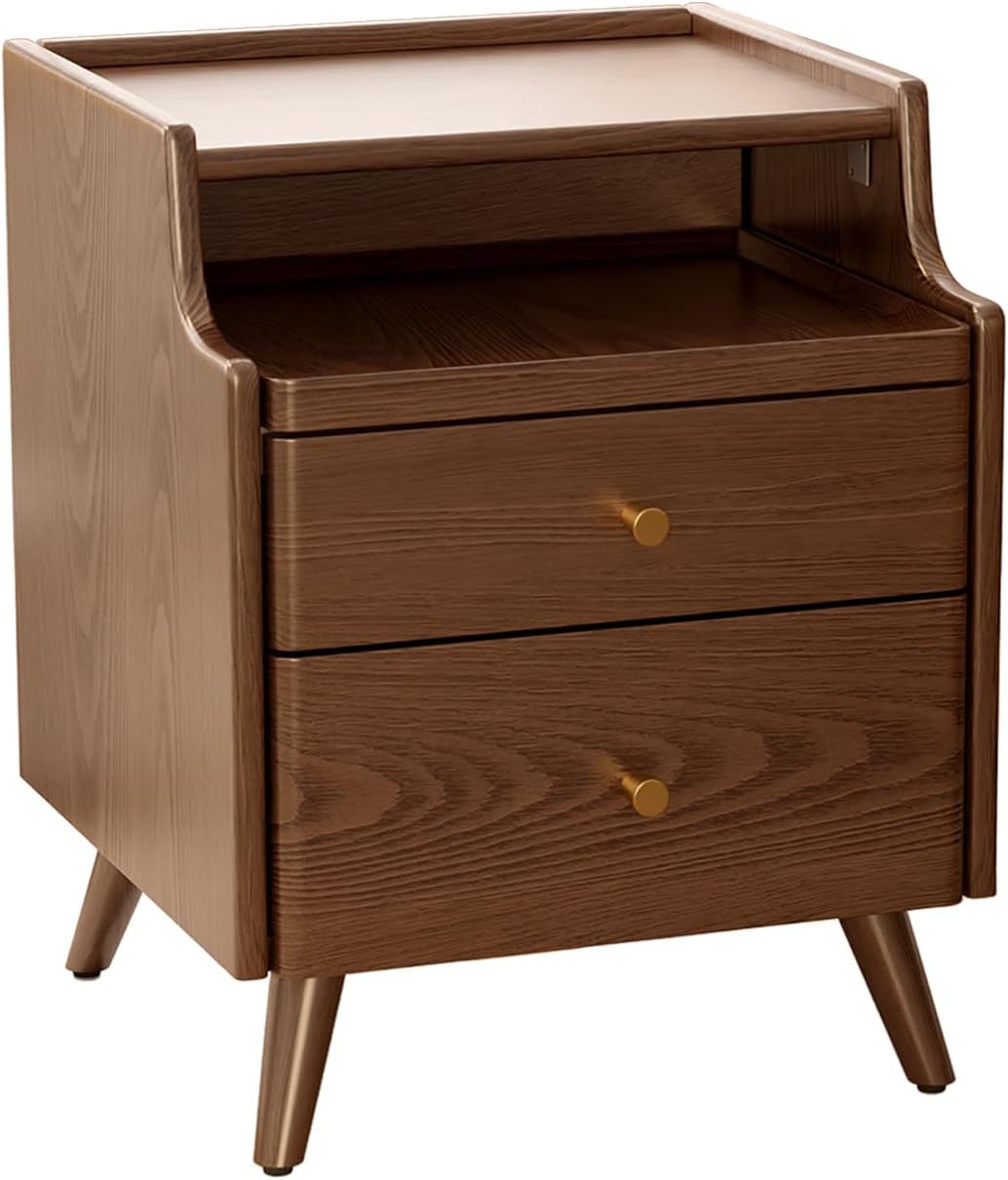 Walnut Solid Wood Nightstand with Drawers L513474