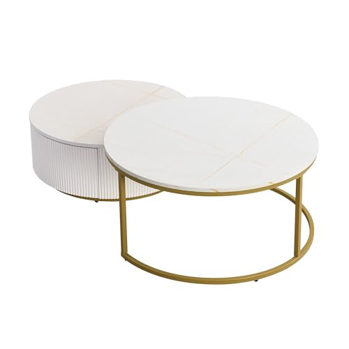 Round Nesting Coffee Table Set of 2 with Drawers W586060