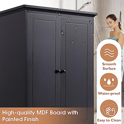 68.1" Tall Storage Cabinet with 2 Doors and 4 Drawers, Adjustable Shelf, MDF Board with Painted Finish, Solid Wood Frame (Black) G47535
