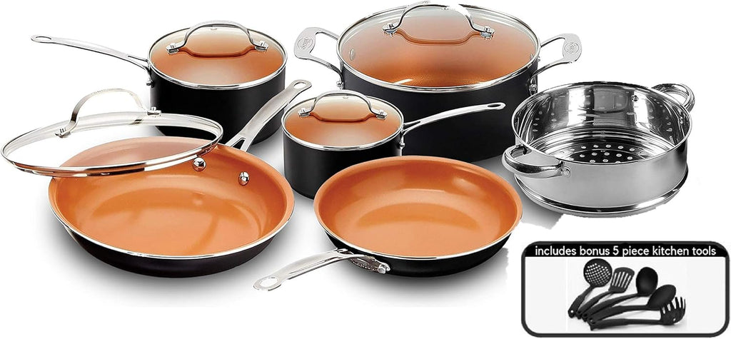 15-Piece Nonstick Titanium and Ceramic Cookware Set with Utensils Z836
